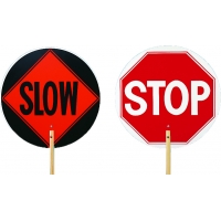 Traffic Control STOP/SLOW Paddle with 10 in. Wooden Staff, 18 in. Diameter Sign