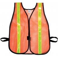 16301-138-1375, High Visibility Vinyl Coated Nylon Mesh Heavy Weight Safety Vest with 1-3/8 Lime Reflective Stripe, Orange, Mega Safety Mart