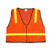 High Visibility Polyester Mesh Back ANSI Class 1 Surveyor Safety Vest with Pockets, 2X-Large, Orange