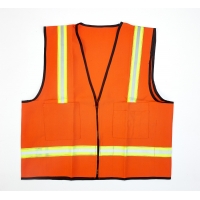 High Visibility Polyester Surveyor Safety Vest with Pockets, Large, Orange