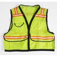 High Visibility Mesh Super Deluxe Surveyor Vest with 2 Vertical and 2 Horizontal 1-1/2' Lime/Silver/Lime Reflective Stripes, Large, Orange
