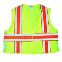 High Visibility ANSI Class 2 Deluxe Dot Vest with Vertical and Horizontal Silver/Orange/Silver Reflective Stripes, 3X-Large, Lime