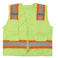 High Visibility Polyester ANSI Class 2 Surveyor Safety Vest with Pouch Pockets and 4' Lime/Silver/Lime Reflective Tape, 3X-Large, Orange