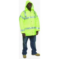 High Visibility Polyester ANSI Class 3 Winter Parka Safety Coat with Heavy Insulation and 2' Silver Reflective Stripes, Large, Lime