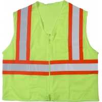 High Visibility ANSI Class 2 Safety Vest with 1 Outside and 1 Inside Pocket and 4' Orange/Silver/Orange Reflective Tape, Small/Medium, Lime