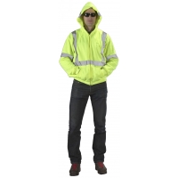 High Visibility ANSI Class 3 Lime Fleece Hoodie with Reflective Stripes and Zipper, Medium