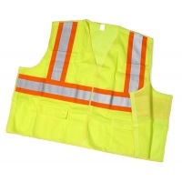 High Visibility ANSI Class 2 Mesh Tear Away Safety Vest with Pouch Pockets and 4' Orange/Silver/Orange Reflective Tape, Medium, Lime