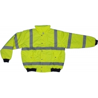 High Visibility PU Coated ANSI Class 3 Waterproof Bomber Jacket with Hood and Quilted Polyester Lining, Medium, Lime