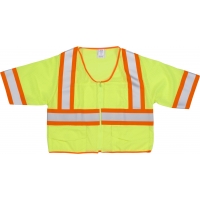 High Visibility ANSI Class 3 Mesh Vest with 4' Orange/Silver/Orange Reflective Tape, Large, Lime