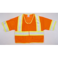 High Visibility ANSI Class 3 Mesh Safety Vest with Zipper Closure and Pouch Pockets, Large, Orange