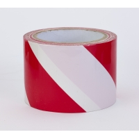 PVC Vinyl Hazard Stripe Tape, 7 mil, 3' x 18 yd., White/Red Stripe (Pack of 16)