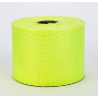 Vinyl Coated Nylon Reinforced Fluorescent Barricade Tape, 4' x 50 yd., Glo Lime (Pack of 4)