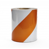 8' X 50YDS ORG/WHITE BARRICADE TAPE ASTM3
