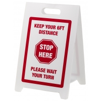 Social Distancing Floor Signs - KEEP YOUR 6FT DISTANCE - STOP HERE - Red/White

