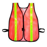 High Visibility Vinyl Coated Nylon Mesh Heavy Weight Safety Vest with 1-3/8' Lime Reflective Stripe, Orange