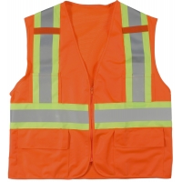 High Visibility Polyester ANSI Class 2 Surveyor Safety Vest with Pouch Pockets and 4' Lime/Silver/Lime Reflective Tape, 4X-Large, Orange