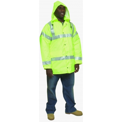 16370-138-4, High Visibility Polyester ANSI Class 3 Winter Parka Safety Coat with Heavy Insulation and 2 Silver Reflective Stripes, X-Large, Lime, Mutual Industries