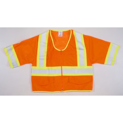 16393-6, High Visibility ANSI Class 3 Mesh Safety Vest with Zipper Closure and Pouch Pockets, 3X-Large, Orange, Mutual Industries