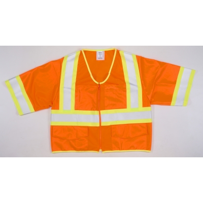 16394-5, High Visibility ANSI Class 3 Solid Safety Vest with Zipper Closure and Pouch Pockets, 2X-Large, 4 in, Orange, Mutual Industries