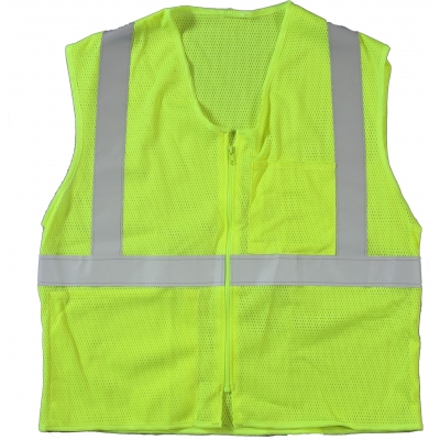 17005-139-5, High Visibility ANSI Class 2 Mesh Safety Vest with Zipper Closure and Pockets, 2X-Large/3X-Large, Lime, Mutual Industries