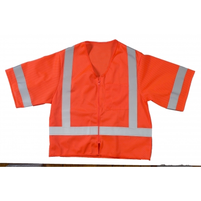 17110-45-3, High Visibility ANSI Class 3 Mesh Safety Vest with Zipper Closure and Pockets, Large/X-Large, Orange, Mutual Industries