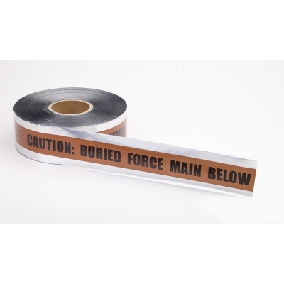 17774-81-3000, Polyethylene Underground Force Main Detectable Marking Tape, 1000' Length x 3 Width, Brown, Mutual Industries