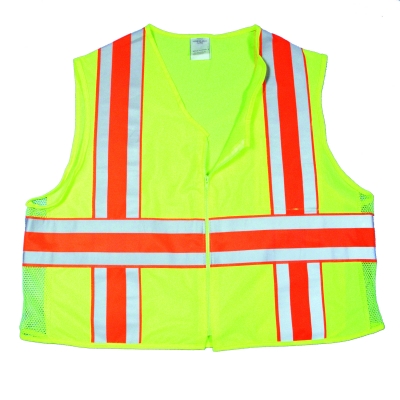 M16334-0-6, High Visibility ANSI Class 2 Deluxe Dot Vest with Vertical and Horizontal Silver/Orange/Silver Reflective Stripes, 3X-Large, Lime, Mutual Industries