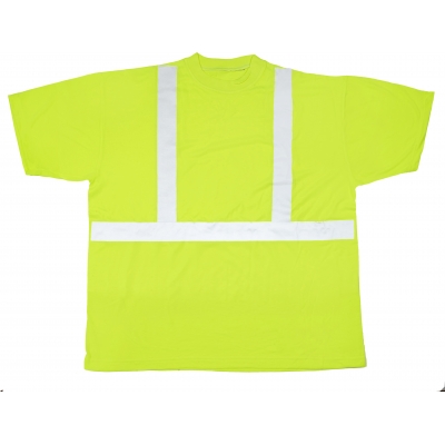 M16355-0-2, High Visibility Polyester ANSI Class 2 Safety Tee Shirt with 2 Reflective Silver Stripes, Medium, Lime, Mutual Industries