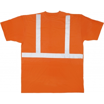 M16357-0-3, High Visibility Polyester ANSI Class 2 Safety Tee Shirt with 2 Reflective Silver Stripes, Large, Orange, Mutual Industries