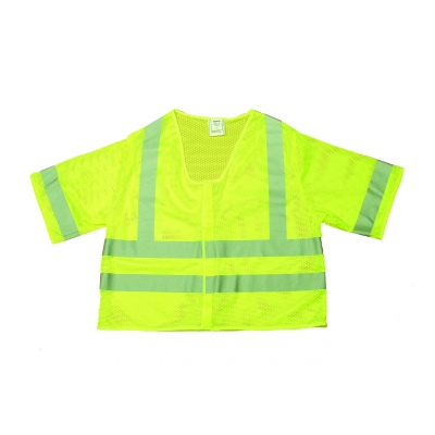 M16364-7, High Visibility Polyester ANSI Class 3 Mesh Safety Vest with 2 Silver Reflective Stripes, 4X-Large, Lime, Mutual Industries