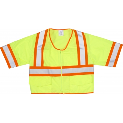 M16392-6, High Visibility ANSI Class 3 Solid Vest with Pocket and 4 Orange/Silver/Orange Reflective Tape, 3X-Large, Lime, Mutual Industries