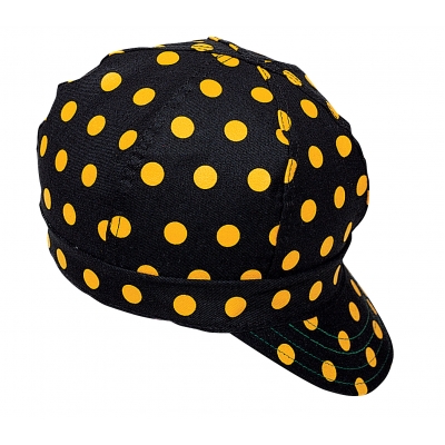 M7324-0-0, Kromer Welder Cap, Cotton, Length 5 in, Width 6 in- 1size, Black/Yellow Dot, Mutual Industries
